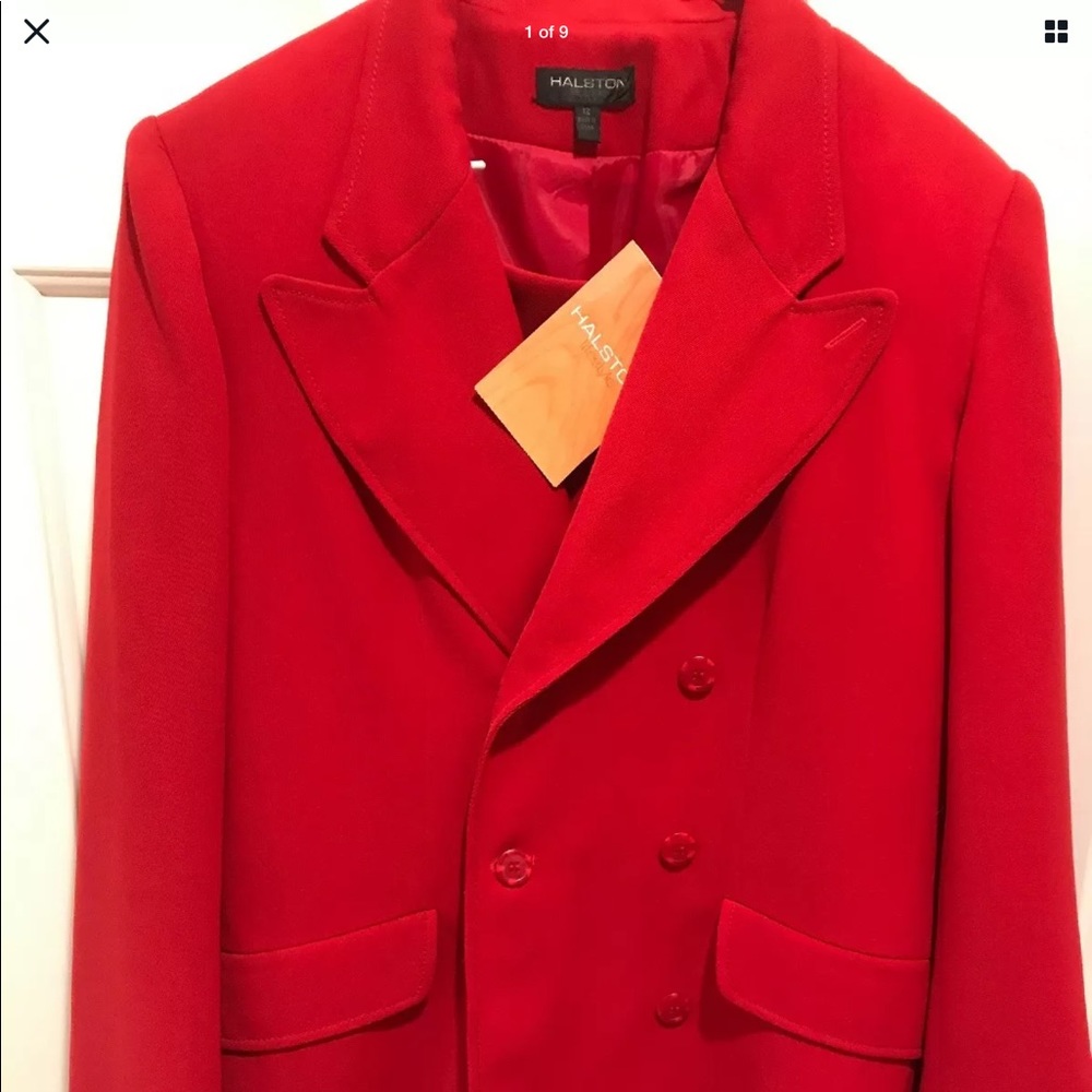 Red Halston skirt suit size 12